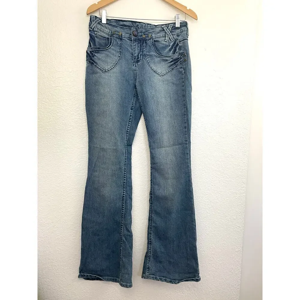 VTG‎ LL Cool J Women's Blue Flare Denim Jeans Sz 5 Y2K Retro Soft 90's